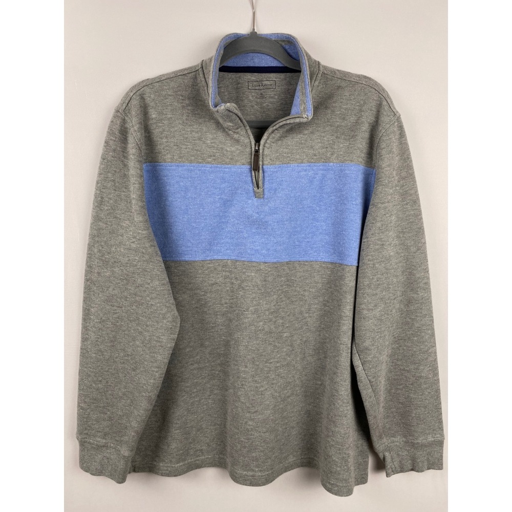 Club‎ Room Quarter Zip Pullover Size XL Gray Blue Colorblock Casual Knit